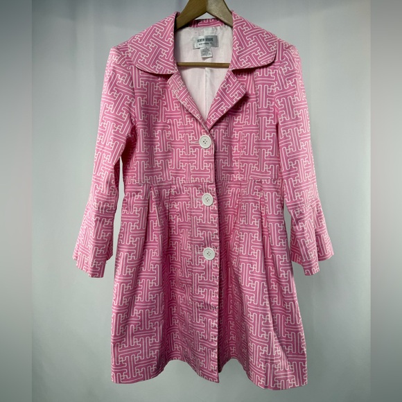 Skirtin Around Jackets & Blazers - Skirtin Around 3/4 Sleeve Geometric Print Fit & Flare‎ Jacket in Pink White Sz 6